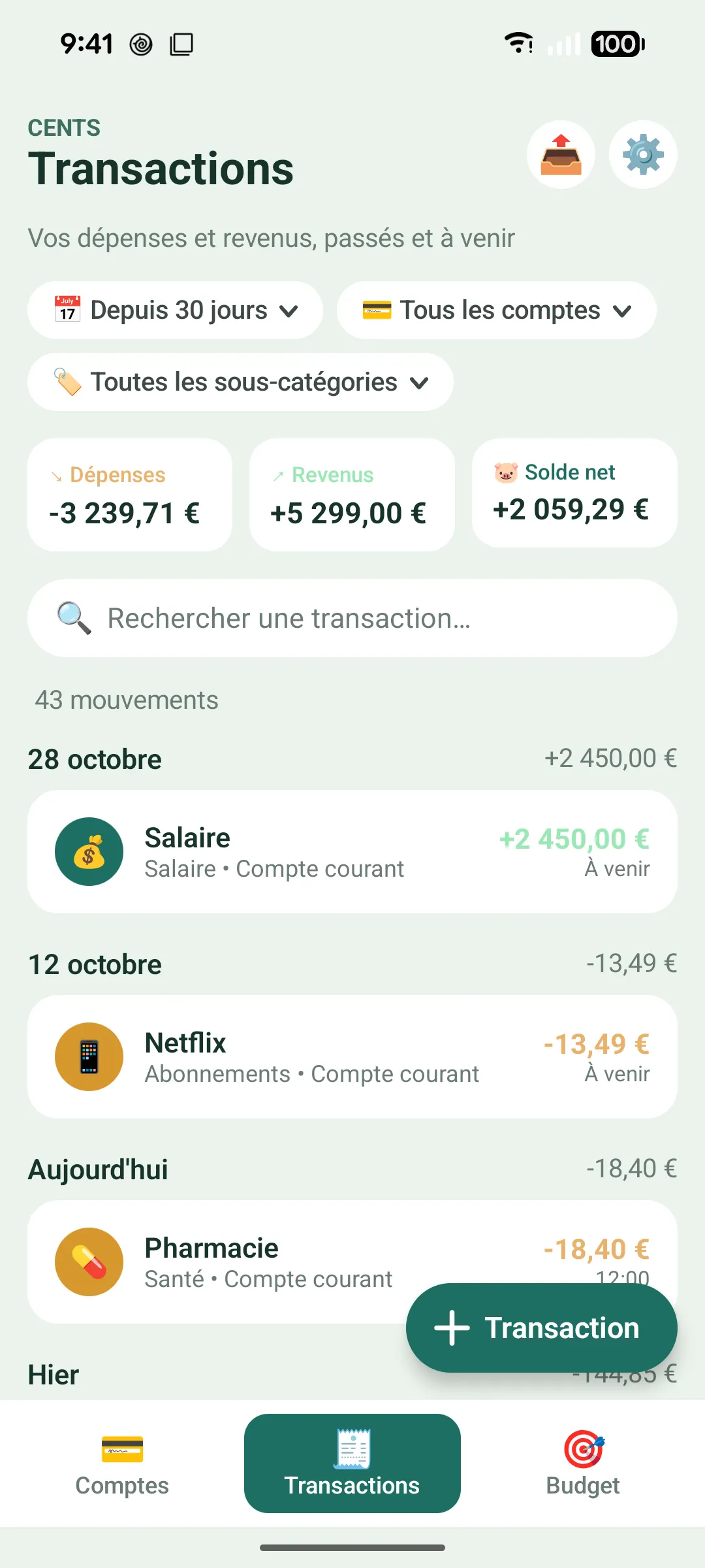 Dépenses et revenus, passés et à venir